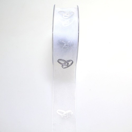 25m Dekoband Chiffon wei� 40mm breit mit Aufdruck Eheringe 