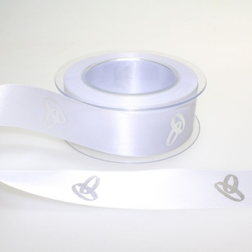 20m Satinband wei� 40mm breit mit Aufdruck Eheringe 