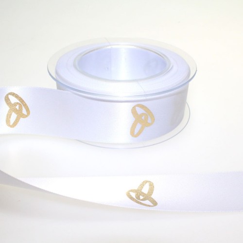 20m Satinband wei� 40mm breit mit Aufdruck Eheringe 