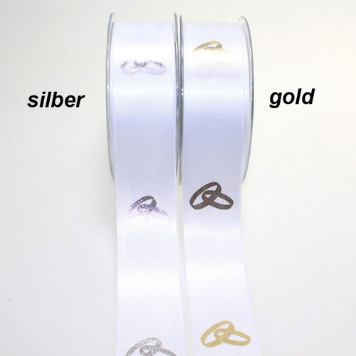 20m Satinband wei� 40mm breit mit Aufdruck Eheringe
