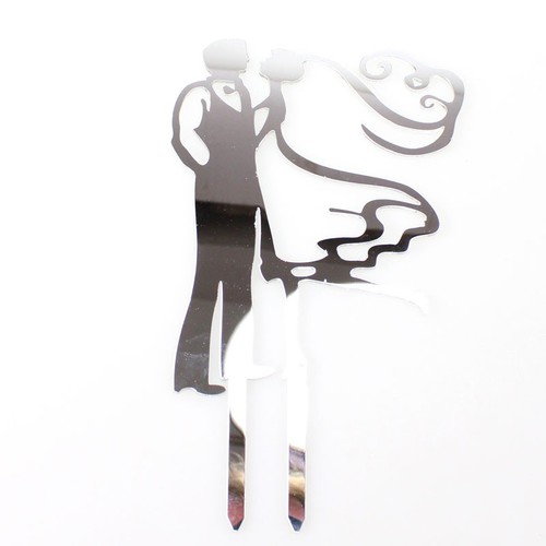 Cake Topper Tortenstecker Tortendeko Brautpaar Acryl Spiegel silber H18cm B10cm
