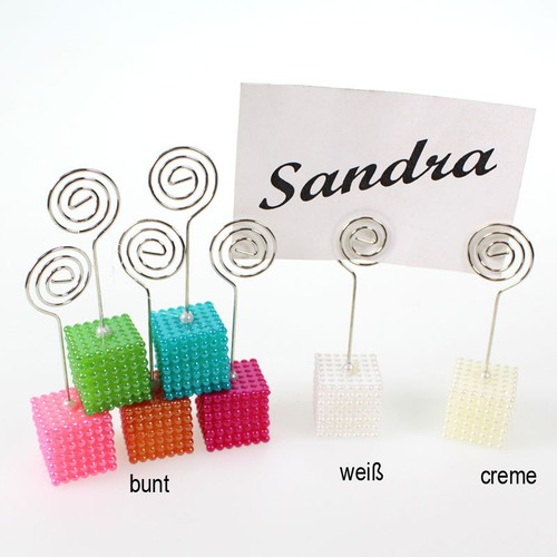 15 Tischkartenhalter W�rfel Perlen H7cm B2cm Kartenhalter Platzkarte Halter