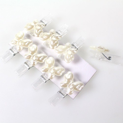8 Miniklammern Schmetterling creme Acryl Zwicker Deko Klammer 2,5cm W�sche Clip 