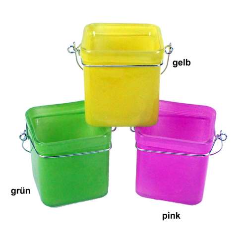 Teelichtglas bunt H8cm Windlicht Glas Laterne H�nger eckig Lampion Sommer Party 