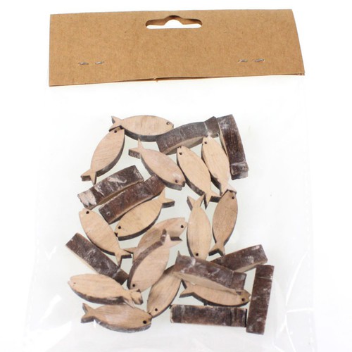 24 Fische Holz 3cm Streuteile Holzfische natur Deko maritim Kommunion Konfirmation