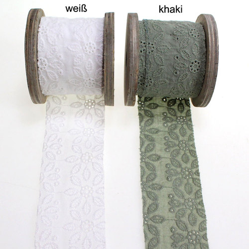 2m Leinenband B4,5cm Stickerei Spitze Borte Schleifenband Leinen Natur Band