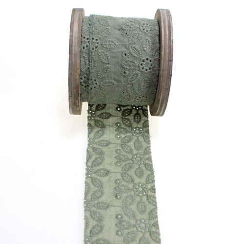 2m Leinenband B4,5cm Stickerei Spitze Borte Schleifenband Leinen Natur Band 