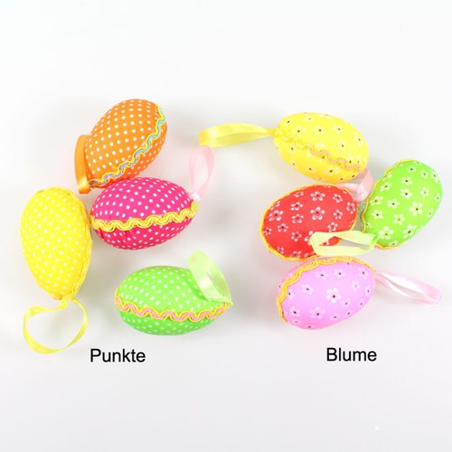 4 bunte Eier 6cm Ostereier k�nstlich mit Stoff sortiert Stoffeier Deko Ostern 