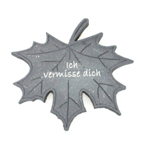 Ahornblatt Trauer Spruch ca. 13x12cm Grabdeko anthrazit Polyresin Grabschmuck 