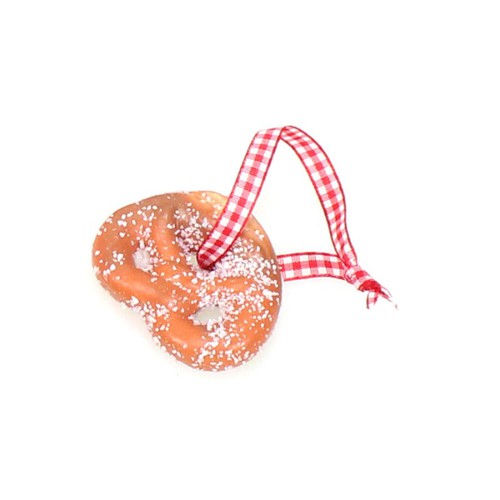 12 Deko Brezeln 5cm braun Keramik kariertes Band Brezn Oktoberfest Wiesn Wasen