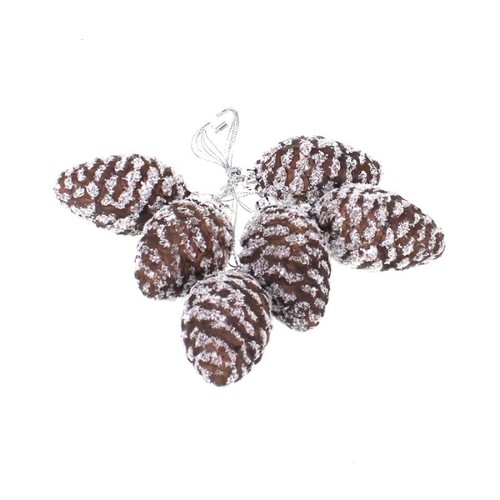 6 Zapfen je L6,5cm Zapfenbund k�nstlich braun wei� geglittert Fensterh�nger Deko