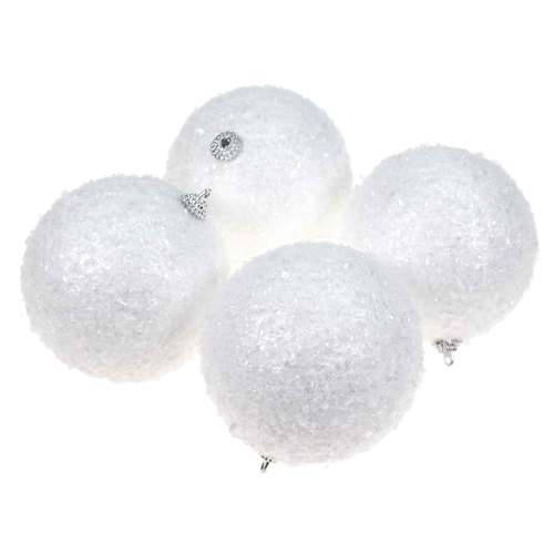 4 Weihnachtskugel Schneeball H�nger 100mm Baumschmuck Christbaum wei� Winter Kugeln