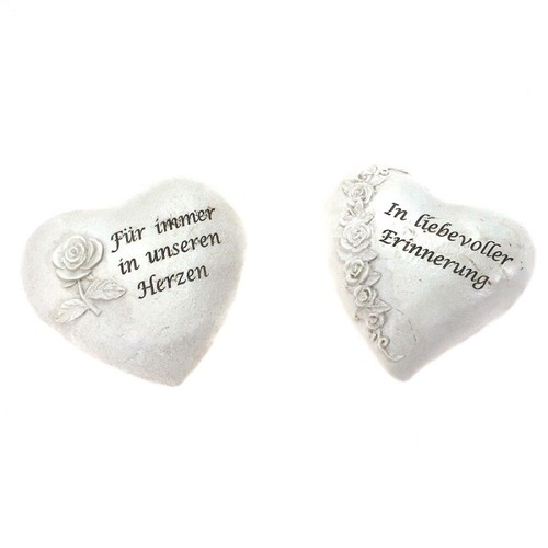 Trauerherz Rosen Spruch ca11,5cmx10cmx4,5cm Herz Gedenk steinwei� Polyresin Grab