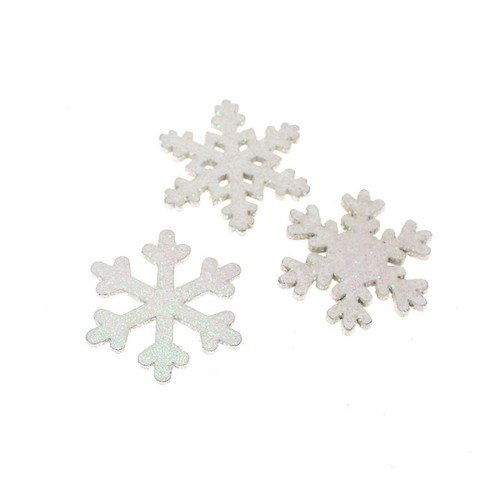 48 Schneeflocken 3,5cm Streuteile wei� irisierend 3-fach sortiert Holz Winter