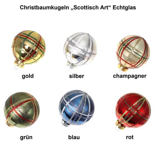 12 Christbaumkugeln Scottish 75mm Glas Weihnachtskugel Kugel edel Schottenmuster