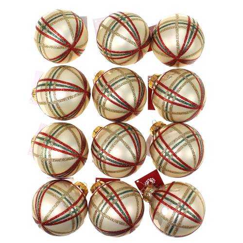 12 Christbaumkugeln Scottish 75mm Glas Weihnachtskugel Kugel edel Schottenmuster 