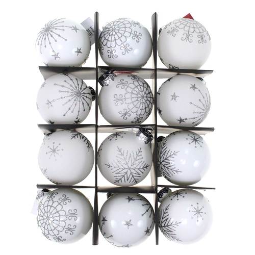 12 Christbaumkugeln Schneeflocke Flocke Glas Weihnachtskugeln Kugeln 75mm edel 