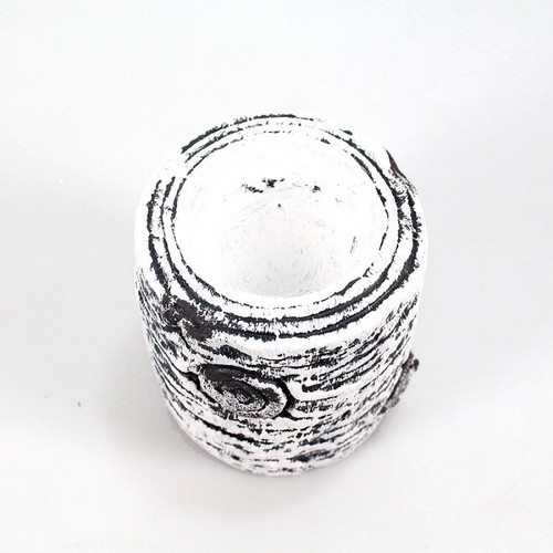 Teelichthalter Birkenoptik wei� 8cm H9cm Holzstruktur Ton Ast k�nstlich