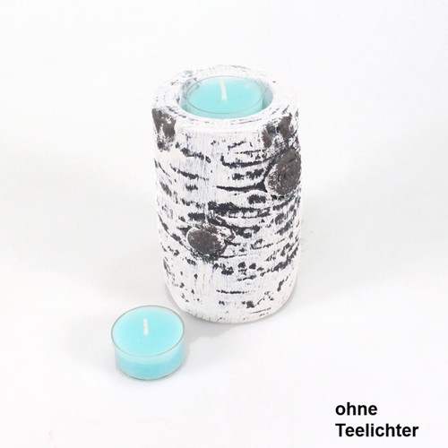 Teelichthalter Birkenoptik 7,5cm H12cm wei� Holzstruktur Ton Teelichtst�nder