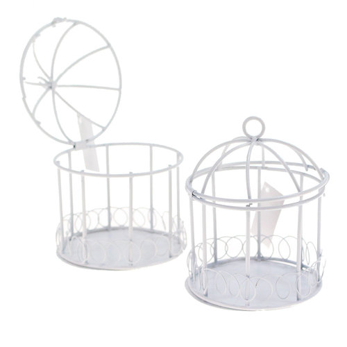 1 K�fig Gastgeschenk 10x8cm wei� rund Deko Vogelk�fig Box Metall Giveaway