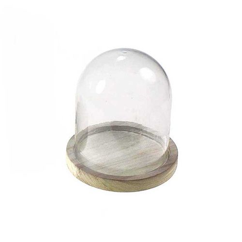 Glas Glocke klein ca. H13cm 12cm Glockenglas Glasglocke Holz Sockel Glashaube