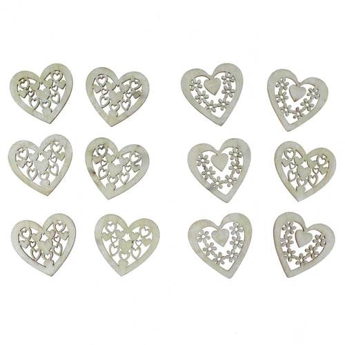 6 Herzen Holz natur  ca. 5 cm Bl�ten Herzen Holzherzen im Beutel Valentin Hochzeit