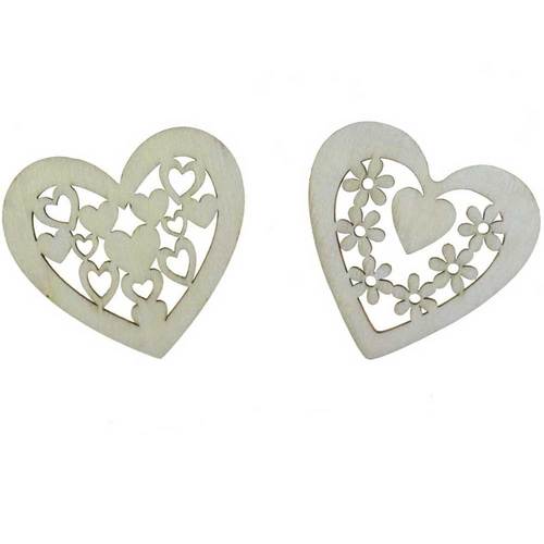 6 Herzen Holz natur  ca. 7 cm Bl�ten Herzen Holzherzen im Organzabeutel