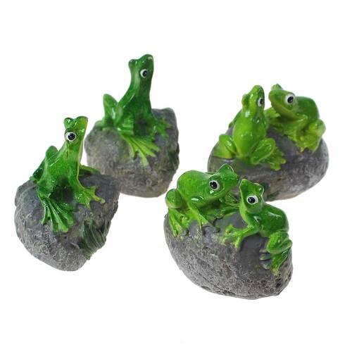 4er Set Fr�sche auf Stein gr�n 4,3cm Polyresin Frosch Figur Laubfrosch Deko 