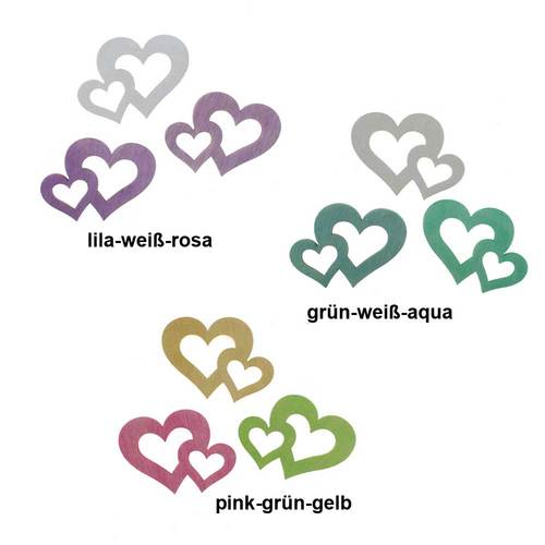 72 bunte Herzen Holz ca 4,2cm 3-farbig sort. Herz Heart Hochzeit Streuteile Deko