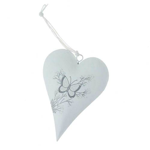 H�nger Herz Metall wei� Schmetterling ca13x9,5 cm Landhaus Osterherz Herzh�nger