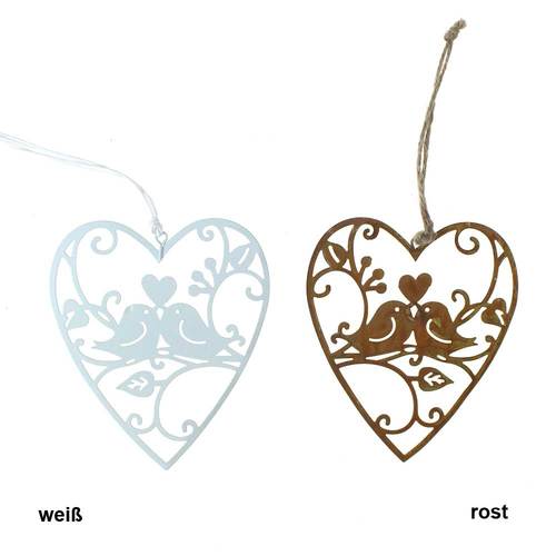 H�nger Herz mit Vogelpaar Metall Liebe ca. 12x10 cm wei� oder rost Fensterh�nger