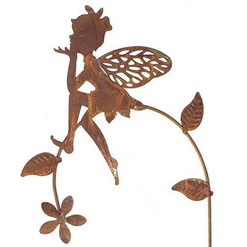 Stecker Elfe Fee auf Zweig Metall L44,5cm weiss grau oder rost Garten Deko Pick Stab 