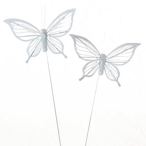 18 Schmetterlinge Stecker wei� Glitzer 9cm Stiel 20cm Deko Butterfly Pick Stab