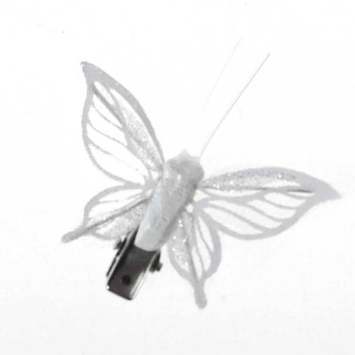 24 Schmetterlinge wei� Glitzer 4,5cm MetallClip Klammer Deko Butterfly Fr�hling
