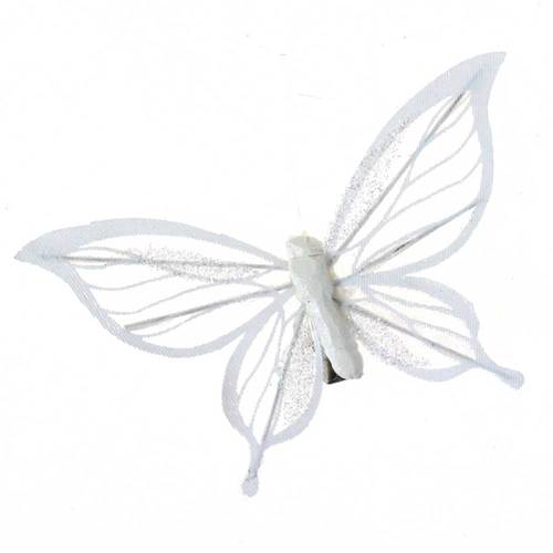 18 Schmetterlinge wei� Glitzer 9cm Metallclip Klammer Deko Butterfly Fr�hling