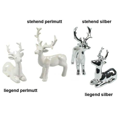 1 Hirsch stehend ca 16x12cm  o. liegend 11x11cm Porzellan Elch Hirschfigur Reh