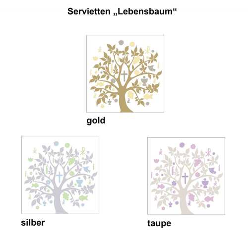 20 Servietten Lebensbaum Kelch Taube 3-lagig 33x33cm Konfirmation Kommunion Serviette