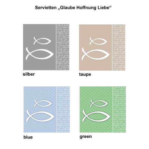 20 Servietten Glaube Liebe Hoffnung 3-lagig 33x33cm Fisch Konfirmation Kommunion Taufe