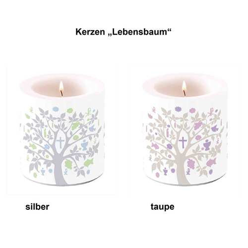 Kerze Lebensbaum Kelch Taube Kreuz 87x75mm Konfirmation Kommunion Glaube Stumpenkerze