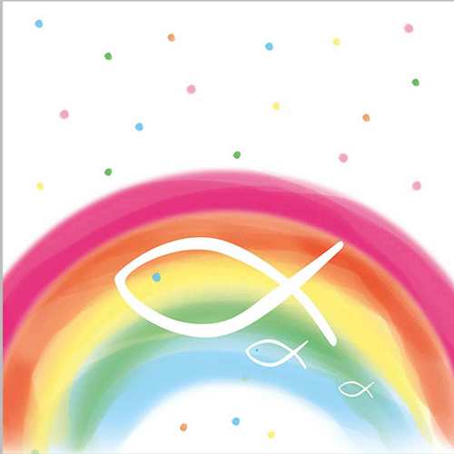 Tischdeko Kommunion Konfirmation Regenbogen Rainbow Kerze Servietten Religion Fest 