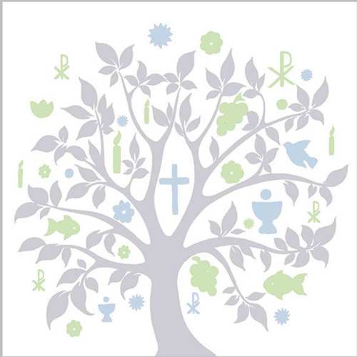 Tischdeko Kommunion Konfirmation Lebensbaum silber Kerze Servietten Fische Glaube 