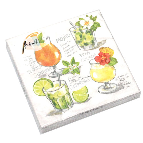 20 Servietten Four Cocktails 33x33cm Caipirinha Pina Colada Mojito Tequila Sunrise