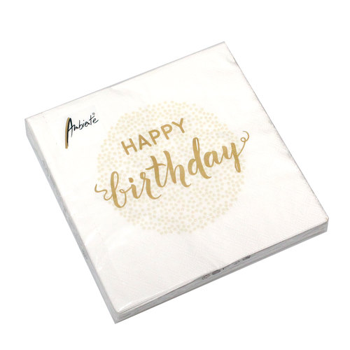 20 Servietten Happy Birthday 3-lagig 33x33cm Tissue Geburtstag wei� gold