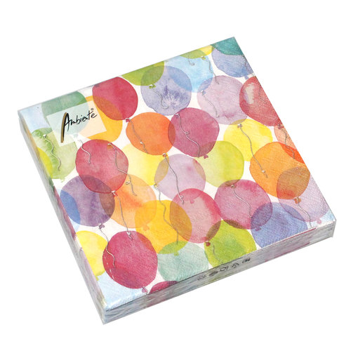 20 Servietten bunte Luftballons 3-lagig 33x33cm Tissue Aquarell Ballons Feier