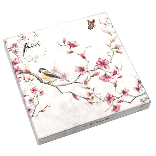 20 Servietten Magnolie Vogel Bl�ten Schmetterling 3-lagig 33x33cm Tissue Garten