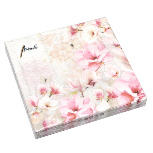 20 Servietten Magnolia Garden 3-lagig 33x33cm Tissue Magnolie Garten Natur rosa Japan