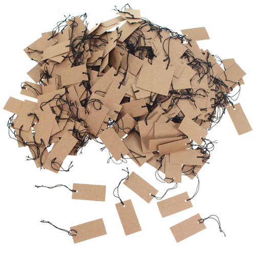 500 Anh�nger Gummiband ca4x1,7cm braun Karton Geschenkanh�nger Preisschilder Tags