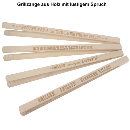 Grillzange mit Spruch Holz natur 40cm Papa Grillmeister Vatertag M�nnergeschenk
