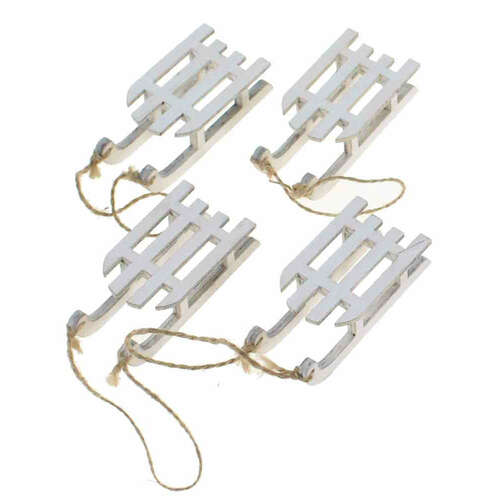 4 Deko Schlitten Holz 9cm Rodel Winter Weihnachtsschlitten Holzschlitten 