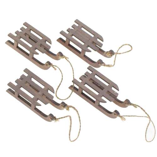 4 Deko Schlitten Holz 9cm Rodel Winter Weihnachtsschlitten Holzschlitten 